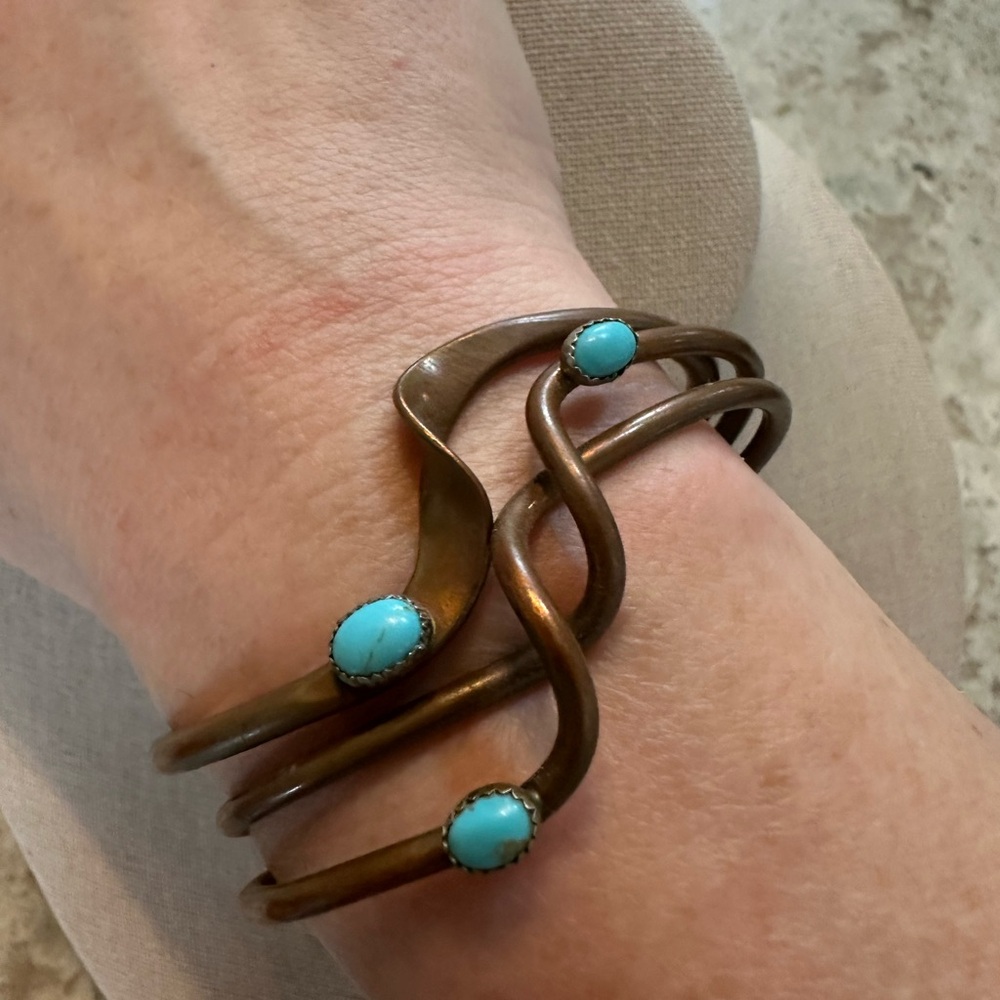 Native American Navajo Copper & Turquoise Bracelets - Stackable - Picture 2 of 6